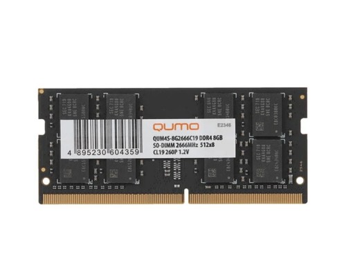 [Модуль памяти] QUMO DDR4 SODIMM 8GB QUM4S-8G2666C19 PC4-21300, 2666MHz OEM/RTL