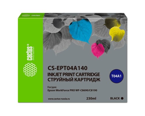 [расходные материалы] Картридж струйный Cactus CS-EPT04A140 T04A1 черный (230мл) для Epson WorkForce Pro WF-C8190, WF-C8690