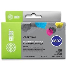 Картридж струйный Cactus CS-EPT0807 черный/желтый/голубой/пурпурный/светло-голубой/светло-пурпурный набор (68.4мл) для Epson St Ph P50