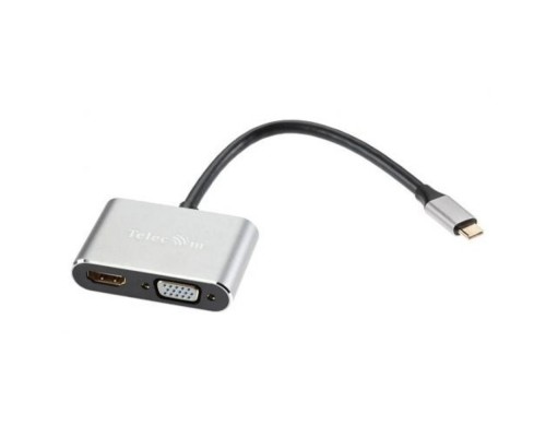 [кабели] VCOM TUC055  Кабель-концентратор USB3.1 TypeCm -->HDMI+USB3.0+PD+VGA Alum Grey 4K@30Hz, Telecom<TUC055>[6926123465530]