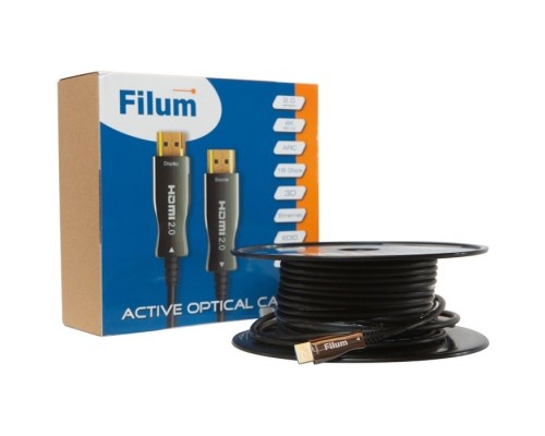 [кабель] Filum Кабель HDMI активный, оптический, 40 м, 4K/60HZ,  v.2.0, ARC, 19M/19M, черный,  коробка, (FL-AOC-HDMI2.0-40M)