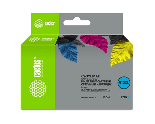 [расходные материалы] Картридж струйный Cactus 912XL CS-3YL81AE (есть ограничения по прошивке) голубой (10.5мл) для HP OfficeJet 8012/8014/8015/8017;OfficeJet Pro 8022/8023/8024/8025 AIO