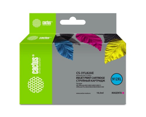 [расходные материалы] Картридж струйный Cactus 912XL CS-3YL82AE (есть ограничения по прошивке) пурпурный (10.5мл) для HP OfficeJet 8012/8014/8015/8017;OfficeJet Pro 8022/8023/8024/8025 AIO