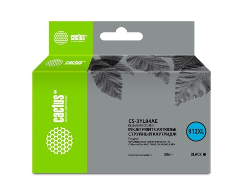 [расходные материалы] Картридж струйный Cactus 912XL CS-3YL84AE (есть ограничения по прошивке) черный (30мл) для HP OfficeJet 8012/8014/8015/8017;OfficeJet Pro 8022/8023/8024/8025 AIO