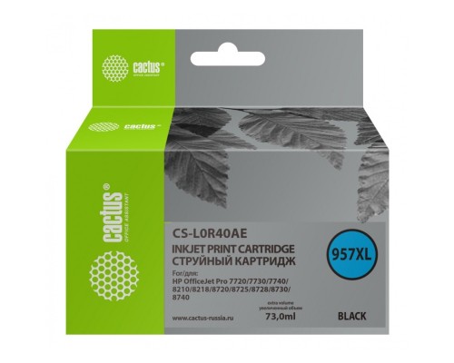 [расходные материалы] Картридж струйный Cactus 957XL CS-L0R40AE черный (73мл) для HP OfficeJet 8210/8218/8720/8725/8730