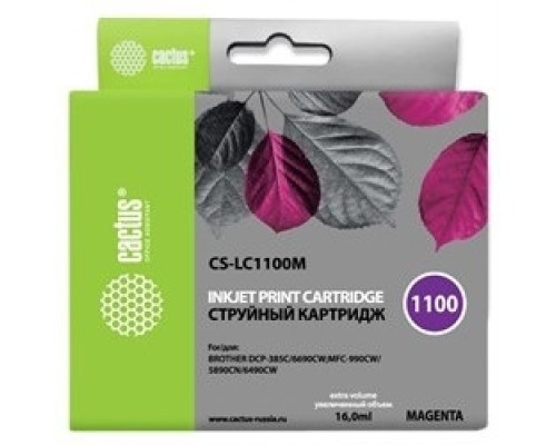 [расходные материалы] Картридж струйный Cactus CS-LC1100M пурпурный (16мл) для Brother DCP-385c/6690cw/MFC-990/5890/5895/6490