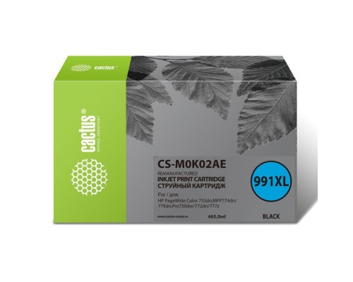 [расходные материалы] Картридж струйный Cactus 991XL CS-M0K02AE черный (465мл) для HP PageWide755dn;MFP774dn/779dn;Pro750dw/772dn
