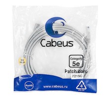 Cabeus PC-UTP-RJ45-Cat.5e-5m Патч-корд U/UTP, категория 5е, 2xRJ45/8p8c, неэкранированный, серый, PVC, 5м