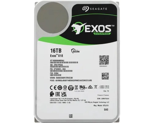 [Жесткий диск] 16TB Seagate Exos X18 (ST16000NM004J) {SAS 12Gb/s, 7200 rpm, 256mb buffer, 3.5