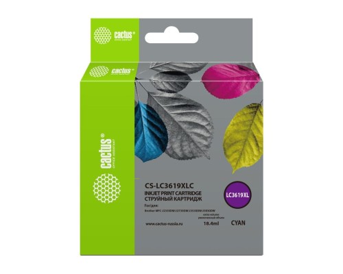 [расходные материалы] Картридж струйный Cactus CS-LC3619XLC голубой (18.4мл) для Brother MFC-J2330DW/J2730DW/J3530DW/J3930DW