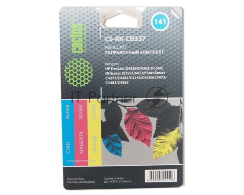 Заправочный набор Cactus CS-RK-CB337 цветной (3x30мл) HP DeskJet D4263/D4363/D5360; OfficeJet J5783