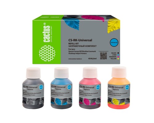 [расходные материалы] Заправочный набор Cactus CS-RK-Universal голубой/пурпурный/желтый/черный набор 4х40мл для HP/Lexmark