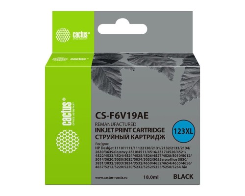 [расходные материалы] Картридж струйный Cactus CS-F6V19AE 123XL черный (480стр.) (18мл) для HP DeskJet 1110/1111/1112/2130