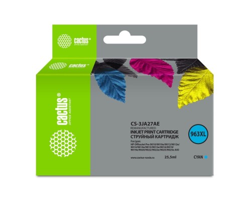 [расходные материалы] Картридж струйный Cactus 963XL CS-3JA27AE (есть ограничения по прошивке) голубой (25.5мл) для HP OfficeJet Pro 9010/9010e/9012/9014/9015/9016/9019