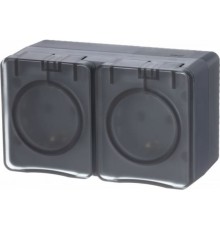 Systeme electric ATN544026 AtlasDesign Profi54 розетка двойная с заземлением со шторками IP54 16А 250B, АНТРАЦИТ, Россия