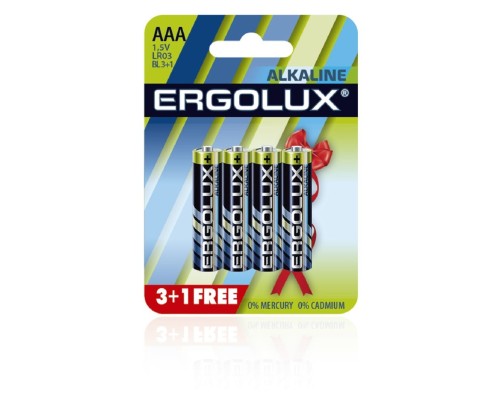 [Батарейка] Ergolux  Alkaline LR03 BL 3+1(FREE) (LR03 BL3+1, батарейка,1.5В) (4шт. в уп-ке)