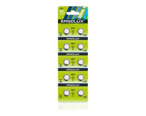 [Батарейки ] Ergolux AG 3  BL-10 (AG3-BP10, LR41 /LR736 /192 /392 батарейка для часов) (10 шт. в уп-ке)
