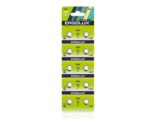 [Батарейки] Ergolux AG 4  BL-10 (AG4-BP10, LR66 /LR626 /177 /377 батарейка для часов) (10 шт. в уп-ке)