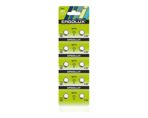[Батарейки] Ergolux AG13  BL-10 (AG13-BP10, LR44 /LR1154 /A76 /357 батарейка для часов)(10 шт. в уп-ке)