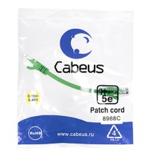 Cabeus PC-UTP-RJ45-Cat.5e-0.15m-GN Патч-корд U/UTP, категория 5е, 2xRJ45/8p8c, неэкранированный, зеленый, PVC, 0.15м  