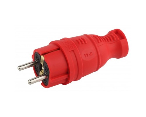 [ЭРА Колодки удлинителей, тройники] ЭРА Б0044547 Вилка ЭРА V8-RED-IP44 каучуковая с заземлением прямая 16A IP44 красная