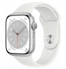Apple Watch Series 8, 45 мм, корпус из алюминия серебристого цвета, спортивный ремешок белого цвета, размер M/L [MP6Q3LL/A] (США)