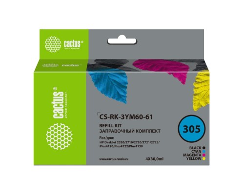 [Расходные материалы] Заправочный набор Cactus CS-RK-3YM60-61 №305 многоцветный 4x30мл для HP DeskJet 2710/2120/2721/2722