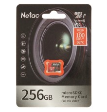 Micro SecureDigital 256GB Netac P500 Extreme Pro MicroSDXC V30/A1/C10 up to 100MB/s, retail pack card only [NT02P500PRO-256G-S]