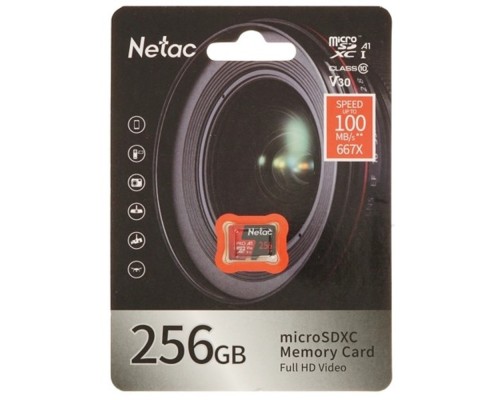 [Карта памяти ] Micro SecureDigital 256GB Netac P500 Extreme Pro MicroSDXC V30/A1/C10 up to 100MB/s, retail pack card only [NT02P500PRO-256G-S]