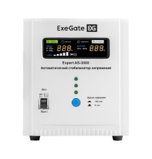 Exegate EX291724RUS Стабилизатор напряжения ExeGate Expert AS-3000 (3000ВА, вход 140...260В, двойная цифр. индикация вход/вых. напряжения, выход 220В±8%, КПД 98%, 5 уровней защиты, метал. корпус, клем