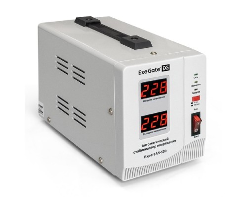 [Сетевой фильтр] Exegate EX291720RUS Стабилизатор напряжения ExeGate Expert AS-500 (500ВА, вход 140...260В, двойная цифр. индикация вход/вых. напряжения, выход 220В±8%, КПД 98%, 5 уровней защиты, задержка, метал. корп