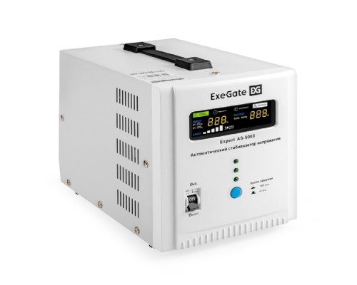 [Сетевой фильтр] Exegate EX291725RUS Стабилизатор напряжения ExeGate Expert AS-5000 (5000ВА, вход 140...260В, двойная цифр. индикация вход/вых. напряжения, выход 220В±8%, КПД 98%, 5 уровней защиты, метал. корпус, клем