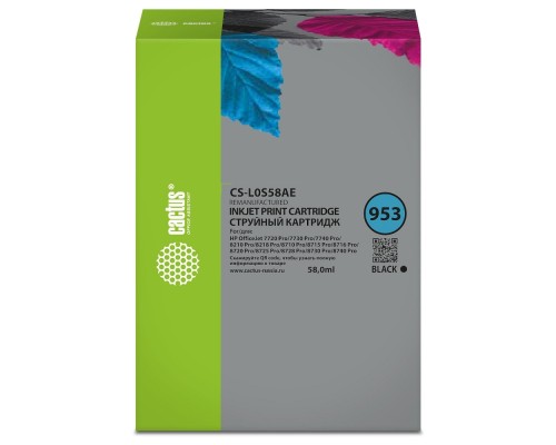 [расходные материалы] Картридж струйный Cactus CS-L0S58AE 953 черный (58мл) для HP OJ 7720 Pro/7730/7740/8210
