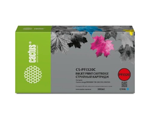 [расходные материалы] Картридж струйный Cactus CS-PFI320C голубой (300мл) для Canon imagePROGRAF TM-200/TM-200 MFP L24ei/TM-205/TM-300
