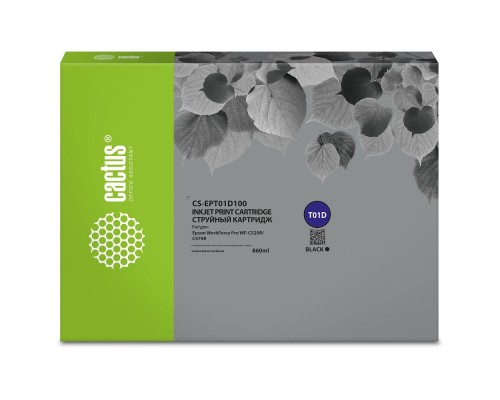 [расходные материалы] Картридж струйный Cactus CS-EPT01D100 T01D1 черный (860мл) для Epson WorkForce Pro WF-C529R/C529RDTW/C529RDTW EPP