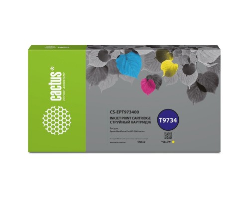[расходные материалы] Картридж струйный Cactus CS-EPT973400 T9734 желтый (330мл) для Epson WorkForce WF-C869RD3TWFC/WF-C869RDTWF