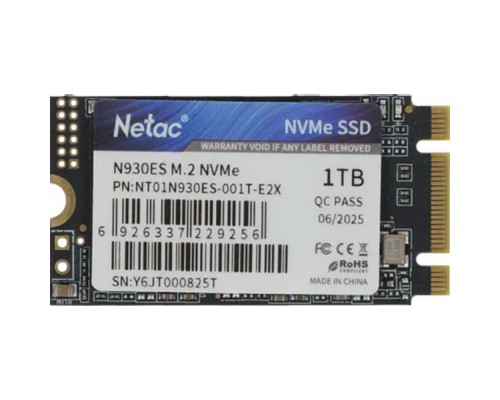 [носитель информации] SSD M.2 2242 Netac 1.0Tb N930ES Series <NT01N930ES-001T-E2X> Retail (PCI-E 3.1 x2, up to 1650/1500MBs, 3D NAND, 600TBW, NVMe 1.3, 22х42mm)
