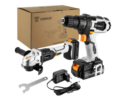 [Дрели, Шуруповерты, Гайковерты] Аккумуляторная дрель-шуруповерт DEKO DKCD20 20В 1*2.0Ач и аккумуляторная УШМ DEKO DKAG20-125 20В 125 [063-4204]