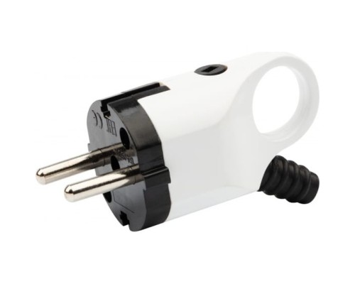 [Smartbuy Вилки, Разъемы силовые, Колодки] REXANT 11-8952 Вилка Евро угловая с з/к 16А с ушком (кольцом) бело-черная 