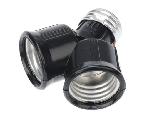 [ЭРА Колодки удлинителей, тройники] REXANT 11-8860 Разветвитель цокольный Е27-2хЕ27 черный 