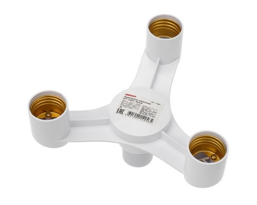 [ЭРА Колодки удлинителей, тройники] REXANT 11-8861 Разветвитель цокольный Е27-3хЕ27 белый 