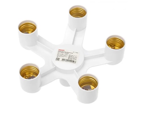 [ЭРА Колодки удлинителей, тройники] REXANT 11-8865 Разветвитель цокольный Е27-5хЕ27 белый 