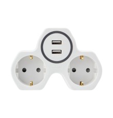 REXANT 11-1089 Двойник электрический 16 А с заземлением и защитными шторками + 2 USB порта, 2,4 А, белый REXANT 