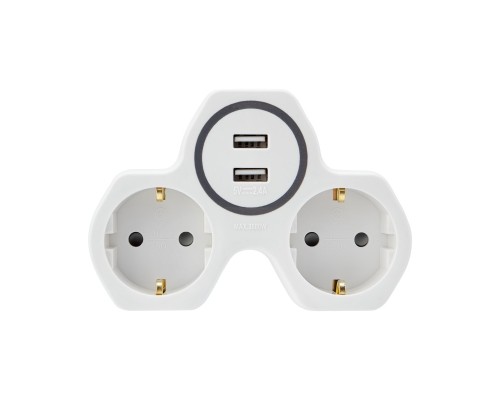 [удлинители] REXANT 11-1089 Двойник электрический 16 А с заземлением и защитными шторками + 2 USB порта, 2,4 А, белый REXANT 