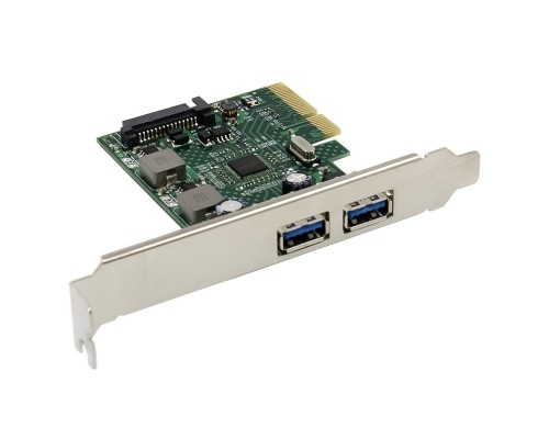 [Контроллер] ORIENT AM-U3142PE-2A, Контроллер PCI-Ex4 v3.0, USB 3.2 Gen2, 2-port ext Type-A, ASM3142 chipset, разъем доп.питания, в комплекте LP планка крепления (31272)