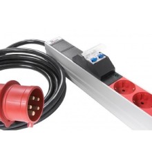 REM Верт блок розеток, мониторинг, измерение, 3 фазы 16А, 24C13, 6C19, 1420 мм, вх IEC 309, шнур 3м R-MC8-3x16-24C13-6C19-MI-1420-3-3PN