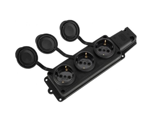[Smartbuy Вилки, Разъемы силовые, Колодки] Proconnect 111-113-4 Розетка (колодка) штепсельная трехместная влагозащищенная 2P+PE 230V, 16 А, IP44 каучук