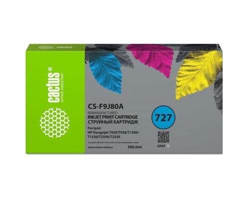 [расходные материалы] Картридж струйный Cactus CS-F9J80A 727 серый (300мл) для HP Designjet T920/T930/T1500/T1530/T2500/T2530