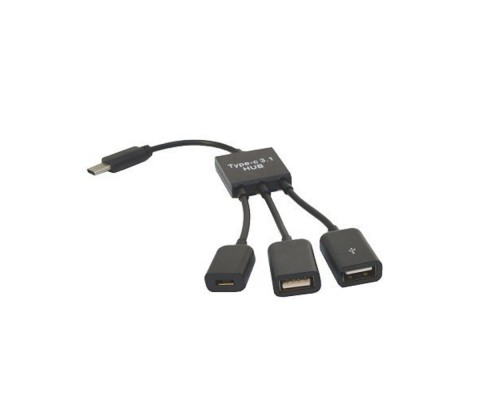 [переходник] KS-is KS-319 Адаптер OTG 2xUSB 2.0 с доп. питанием microUSB F в USB Type C M 														