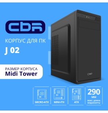 CBR Корпус ATX Miditower J02, c БП PSU-ATX450-08EC (450W/80mm), 2*USB 2.0, HD Audio+Mic, кабель питания 1.2м, Black [PCC-ATX-J02-450W2]